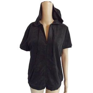 Variations Hoodie Womens Small Dark Charcoal Gray Black Terry Zip Jacket pockets